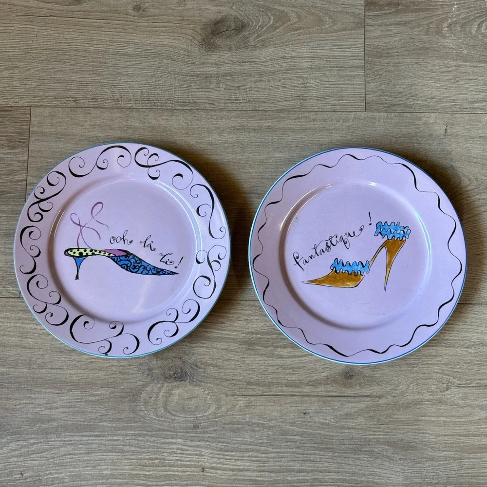 Rosanna Set of 2 Lavender Fashion Shoe Appetizer Ooh La La Fantastique Plates